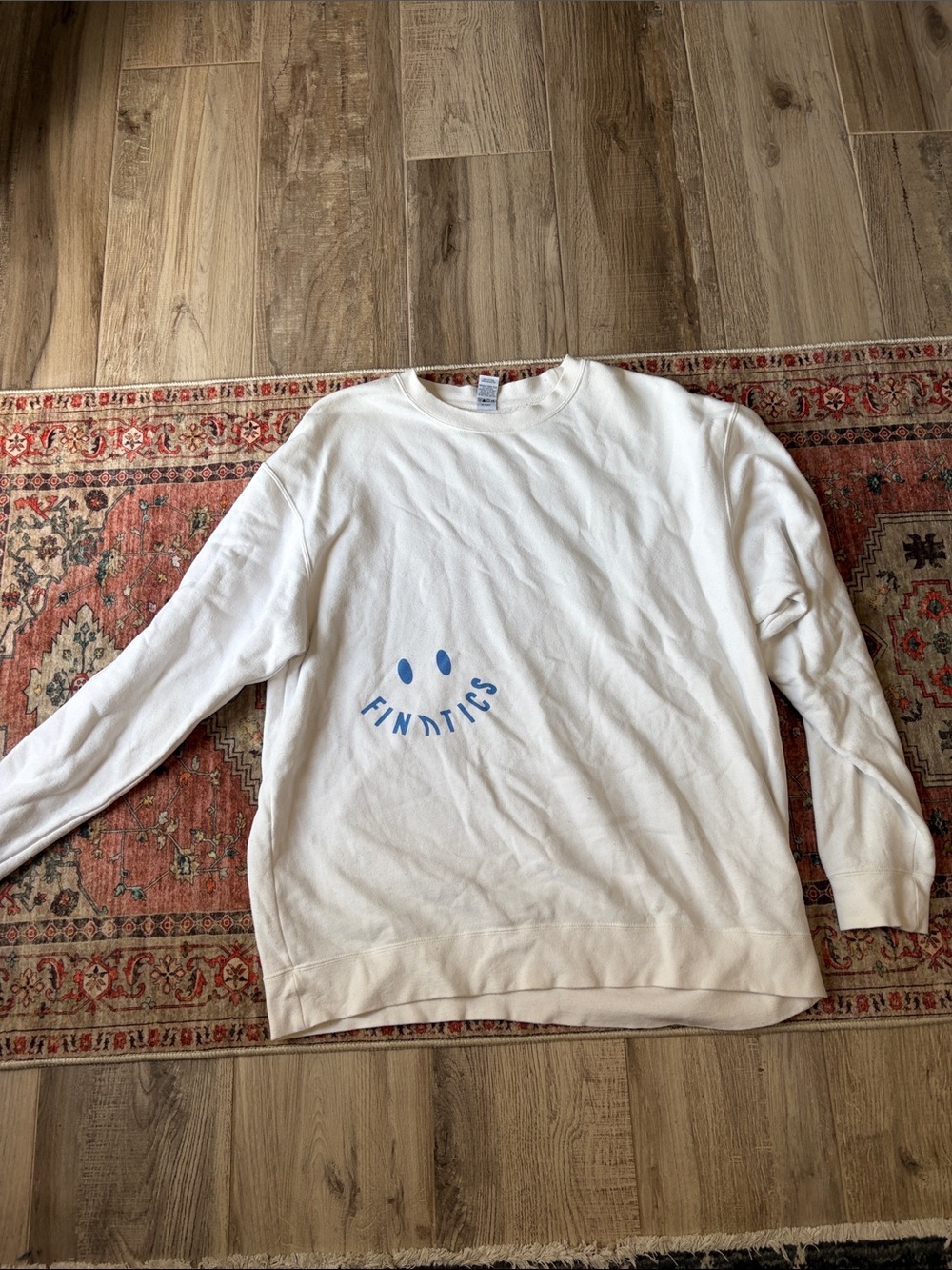 Women’s fanatic White Crewneck Sweatshirt with Blue Logo